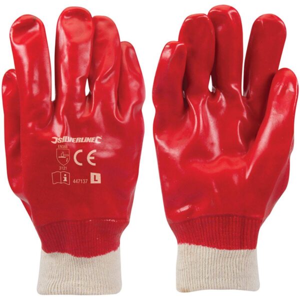 Red PVC Gloves - Knitted Wrists