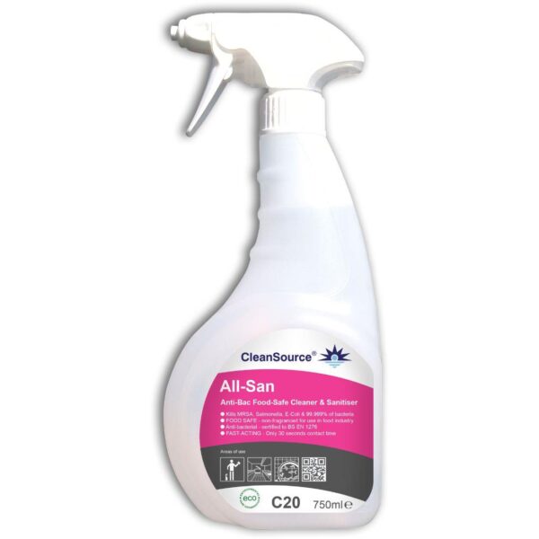 C20S.7 CleanSource® ALL-SAN Food-Safe Anti-Bac Clnr & Sanitiser 750ml