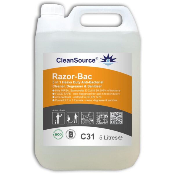 C31.5L CleanSource® RAZOR-BAC Food-Safe H.Duty Degrease & Sanitiser- 5L