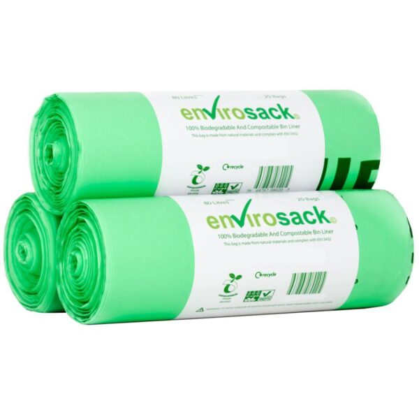 envirosack® Compostable Bin Liners (80L) 182x725x850mm (Roll of 10) x40 (1x400)