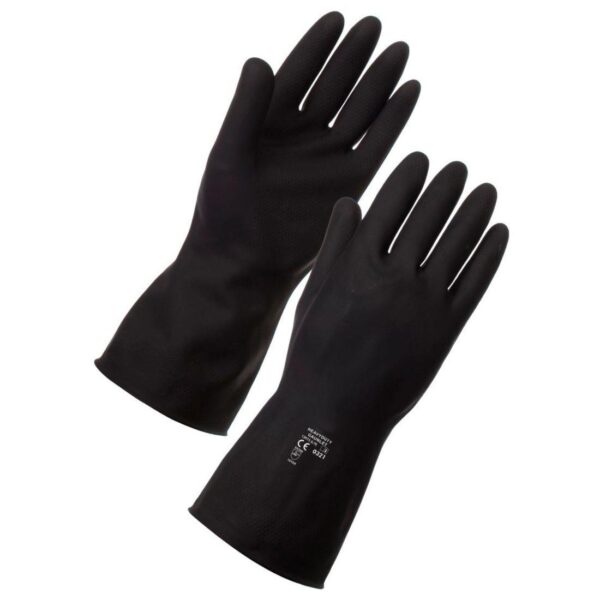 Heavy Black Rubber Gloves (M) - Pair