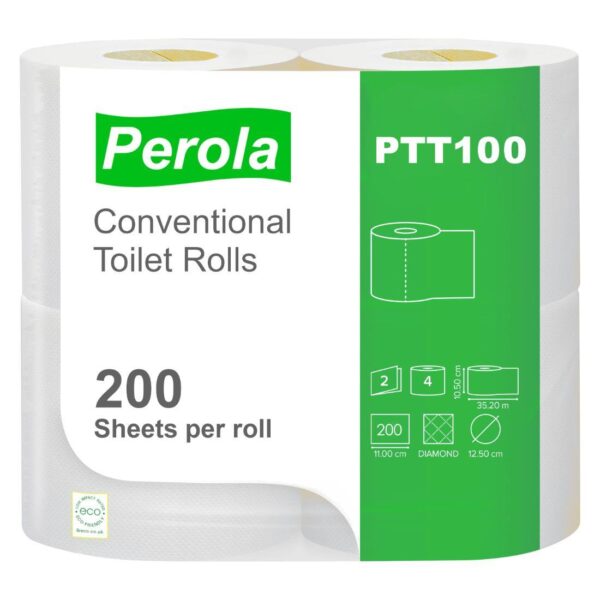 Perola® 200 sheet 2-ply PURE white toilet rolls (1x36)