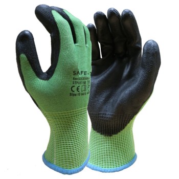 Cut Level D Cut-Resistant PU Gripper Gloves Green - Pair (8) (M)